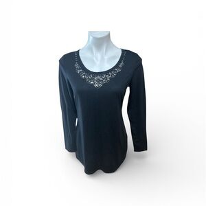 Essentials Milano Black Long Sleeve Top with Lace Detail